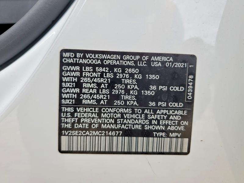 Продаж на аукціоні авто 2021 Volkswagen Atlas Cross Sport, vin: 1V2SE2CA2MC214677, номер лоту: 51611316