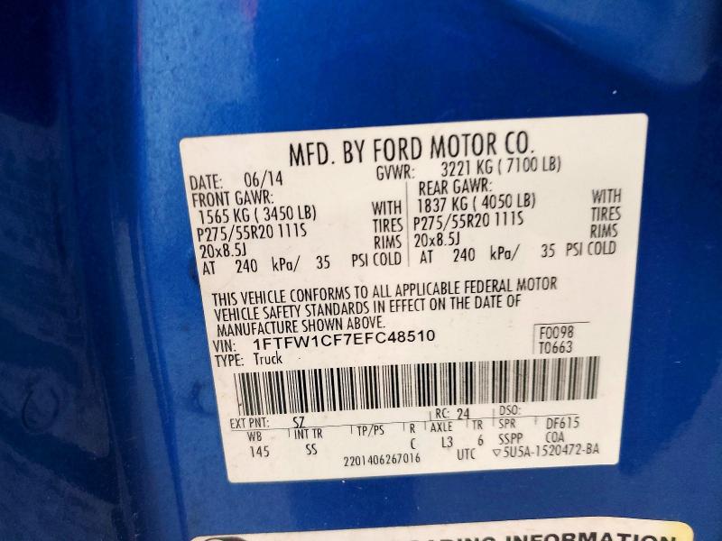 Продаж на аукціоні авто 2014 Ford F150, vin: 1FTFW1CF7EFC48510, номер лоту: 47234136