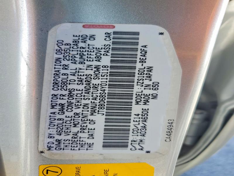 52842836 :رقم المزاد ، JT8BD68S4Y0115118 vin ، 2000 Lexus Gs مزاد بيع