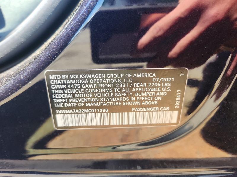 Продаж на аукціоні авто 2021 Volkswagen Passat, vin: 1VWMA7A32MC017366, номер лоту: 52763246