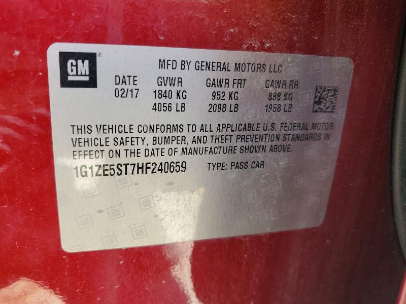 52771206 :رقم المزاد ، 1G1ZE5ST7HF240659 vin ، 2017 Chevrolet Malibu مزاد بيع