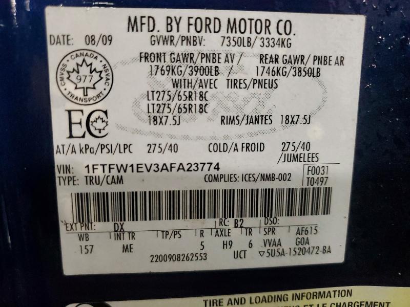 Aukcja sprzedaży 2010 Ford F150, vin: 1FTFW1EV3AFA23774, numer aukcji: 54119046
