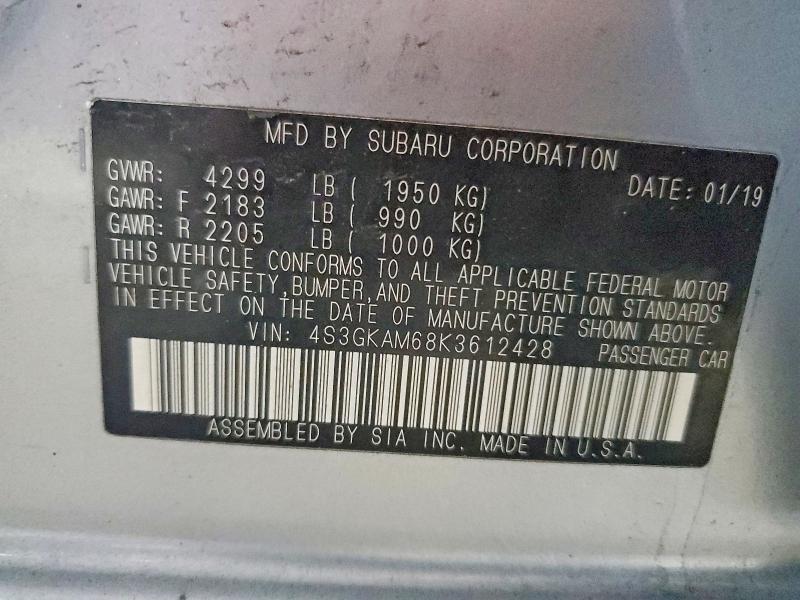Aukcja sprzedaży 2019 Subaru Impreza, vin: 4S3GKAM68K3612428, numer aukcji: 54260426