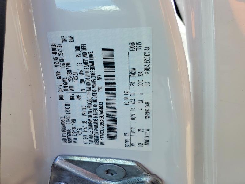 54765086 :رقم المزاد ، 1FMCU9G9XGUA64653 vin ، 2016 Ford Escape مزاد بيع