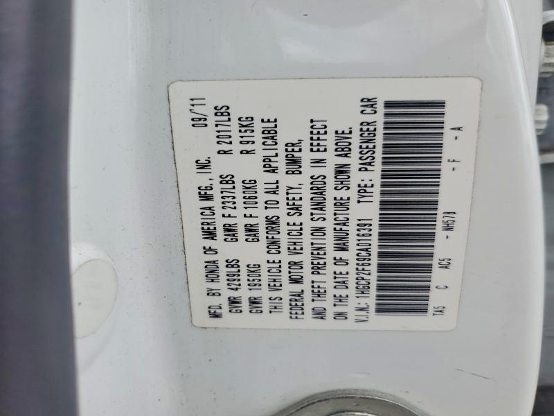 Aukcja sprzedaży 2012 Honda Accord, vin: 1HGCP2F69CA016391, numer aukcji: 54960406