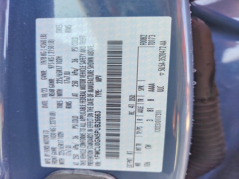 52743476 :رقم المزاد ، 1FMCU0GN5PUB26663 vin ، 2023 Ford Escape مزاد بيع