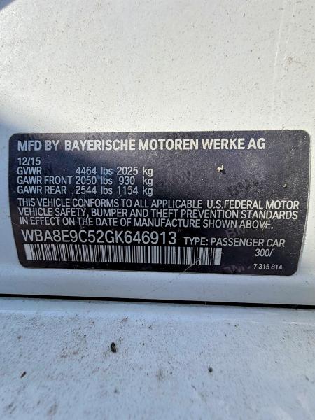 55624816 :رقم المزاد ، WBA8E9C52GK646913 vin ، 2016 Bmw 328 مزاد بيع