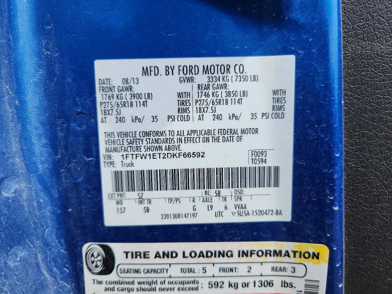 53546426 :رقم المزاد ، 1FTFW1ET2DKF66592 vin ، 2013 Ford F150 مزاد بيع