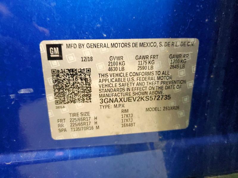 Продажа на аукционе авто 2019 Chevrolet Equinox, vin: 3GNAXUEV2KS572735, номер лота: 55152966