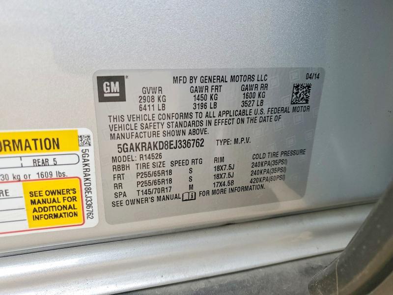 Aukcja sprzedaży 2014 Buick Enclave, vin: 5GAKRAKD8EJ336762, numer aukcji: 54469476