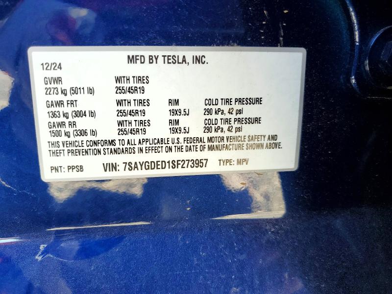 Aukcja sprzedaży 2025 Tesla Model Y, vin: 7SAYGDED1SF273957, numer aukcji: 53993506