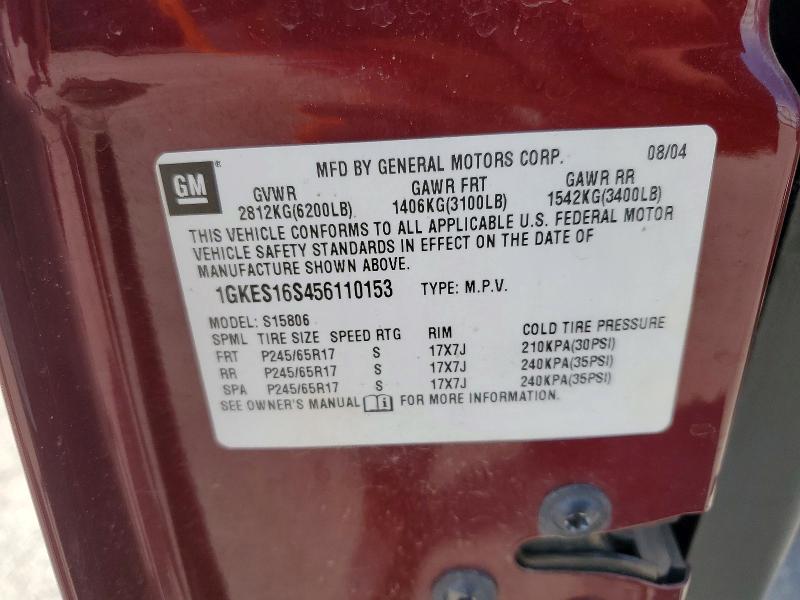 Aukcja sprzedaży 2005 Gmc Envoy, vin: 1GKES16S456110153, numer aukcji: 52965106