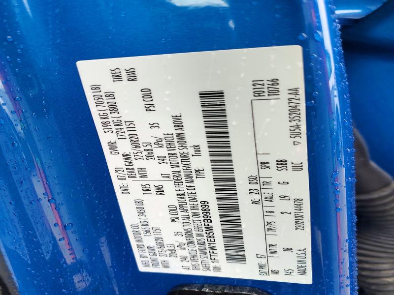 Aukcja sprzedaży 2021 Ford F150, vin: 1FTFW1E85MFB99899, numer aukcji: 54704006