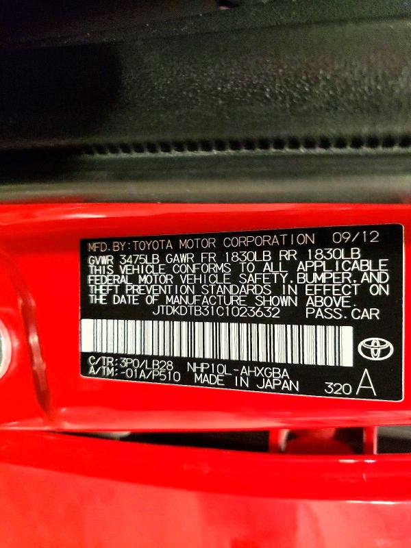 Продажа на аукционе авто 2012 Toyota Prius C, vin: JTDKDTB31C1023632, номер лота: 52596906