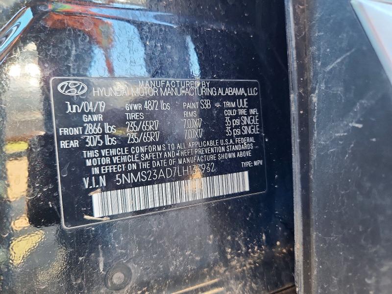 53890406 :رقم المزاد ، 5NMS23AD7LH133932 vin ، 2020 Hyundai Santa Fe مزاد بيع