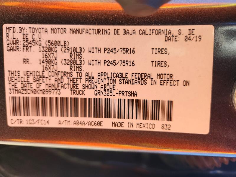 2019 Toyota Tacoma მანქანა იყიდება აუქციონზე, vin: 3TMAZ5CN0KM099773, აუქციონის ნომერი: 53951796