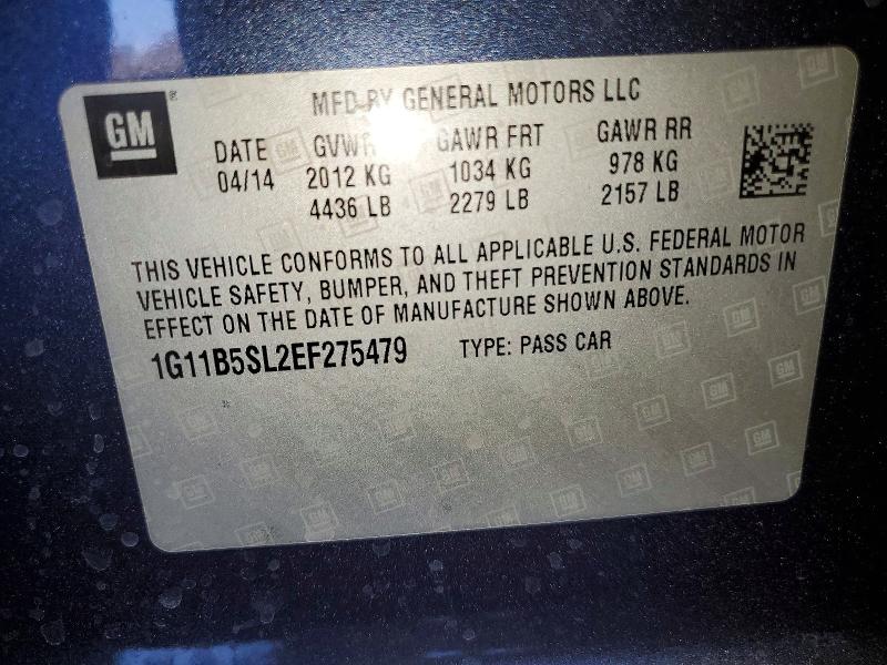 2014 Chevrolet Malibu მანქანა იყიდება აუქციონზე, vin: 1G11B5SL2EF275479, აუქციონის ნომერი: 54915366