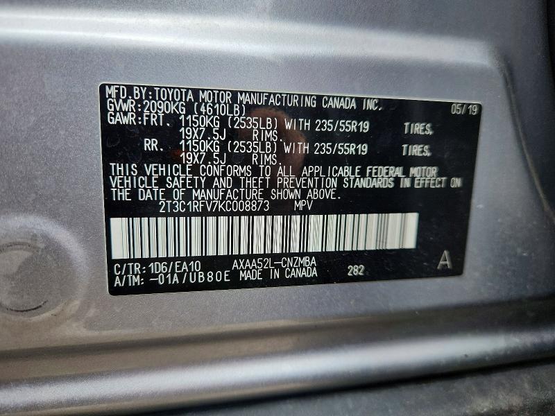 Продаж на аукціоні авто 2019 Toyota Rav4, vin: 2T3C1RFV7KC008873, номер лоту: 54193246