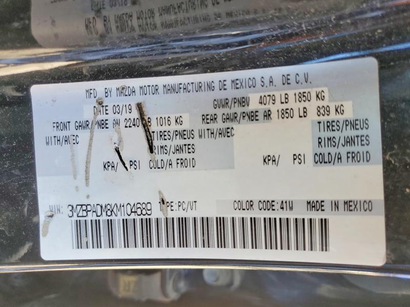 Продаж на аукціоні авто 2019 Mazda 3, vin: 3MZBPADM8KM104689, номер лоту: 54696536