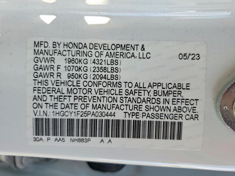52542576 :رقم المزاد ، 1HGCY1F25PA030444 vin ، 2023 Honda Accord مزاد بيع