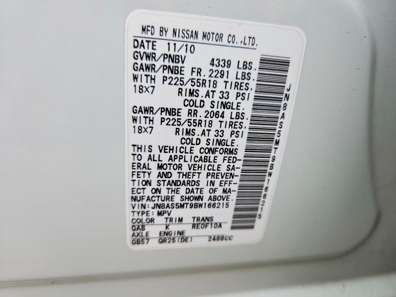 Aukcja sprzedaży 2011 Nissan Rogue, vin: JN8AS5MT9BW166215, numer aukcji: 52763876
