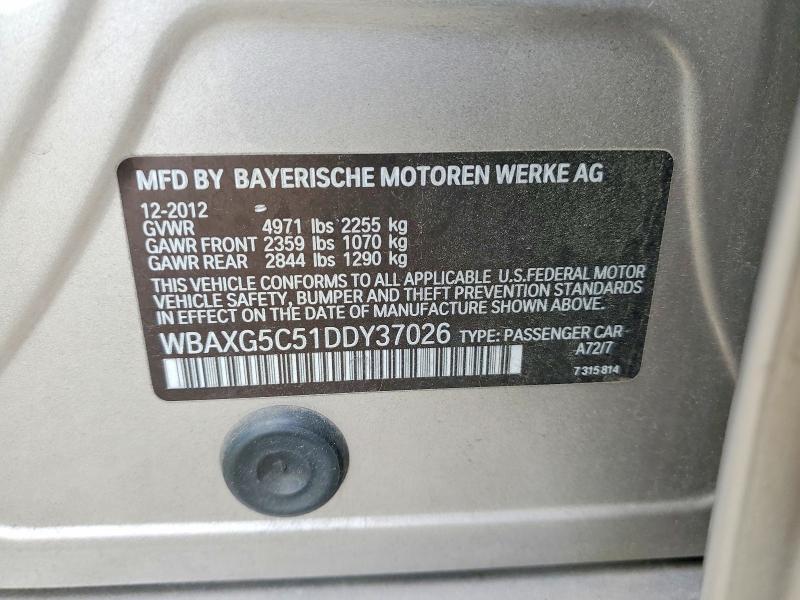 Aukcja sprzedaży 2013 Bmw 528, vin: WBAXG5C51DDY37026, numer aukcji: 52490456