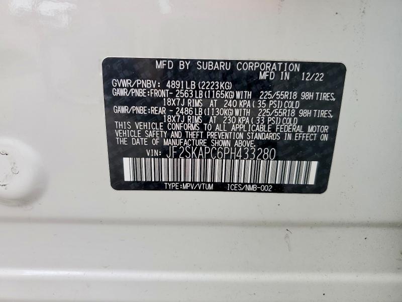 54526256 :رقم المزاد ، JF2SKAPC6PH433280 vin ، 2023 Subaru Forester مزاد بيع