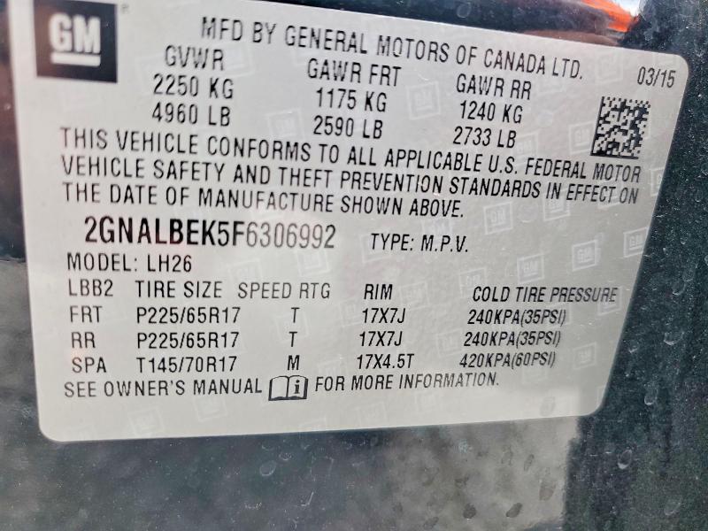 Продаж на аукціоні авто 2015 Chevrolet Equinox, vin: 2GNALBEK5F6306992, номер лоту: 54984166