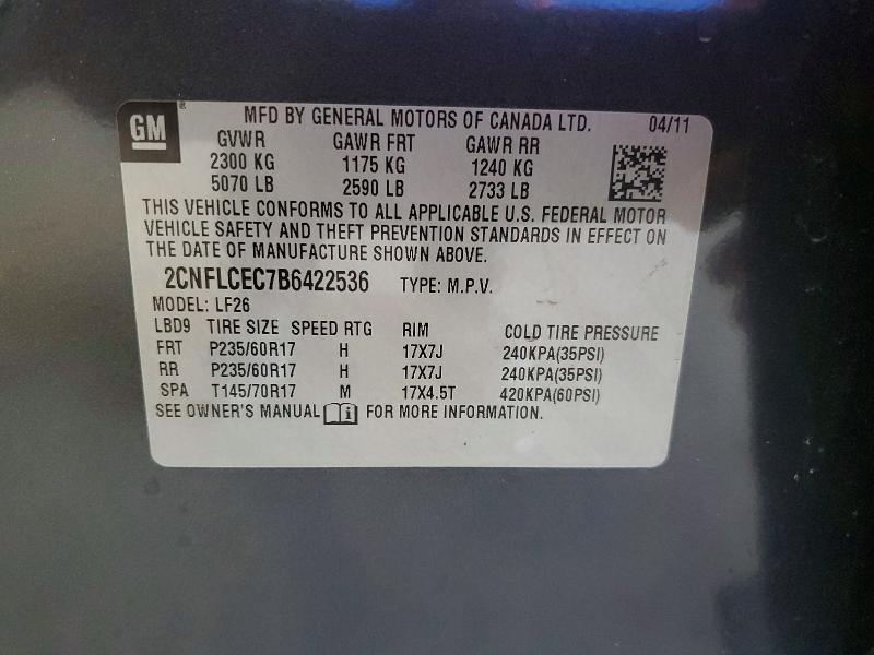 Продаж на аукціоні авто 2011 Chevrolet Equinox, vin: 2CNFLCEC7B6422536, номер лоту: 54681966