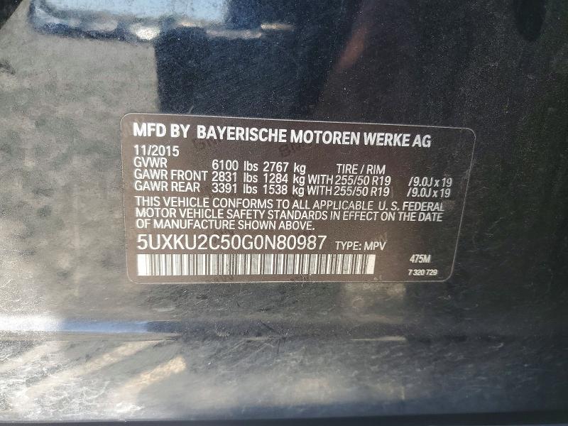 54289756 :رقم المزاد ، 5UXKU2C50G0N80987 vin ، 2016 Bmw X6 مزاد بيع