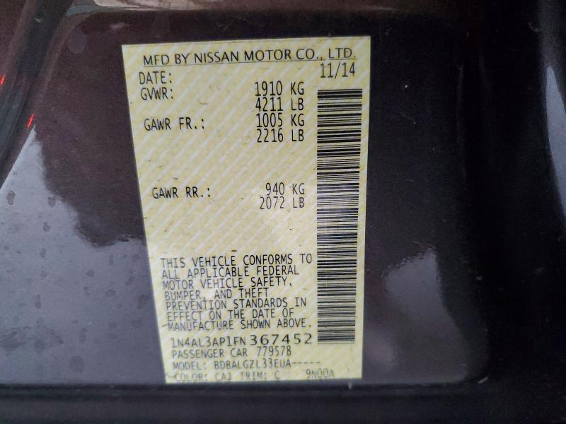 Aukcja sprzedaży 2015 Nissan Altima, vin: 1N4AL3AP1FN367452, numer aukcji: 54198726
