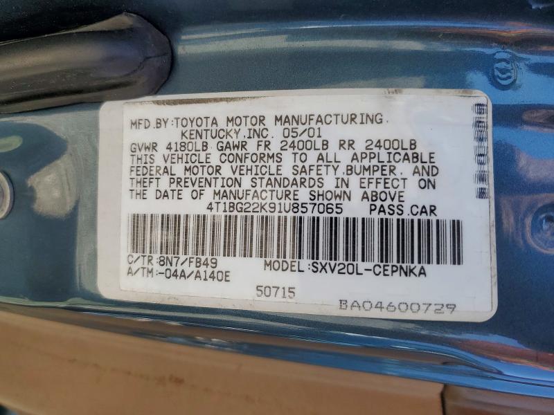 Aukcja sprzedaży 2001 Toyota Camry, vin: 4T1BG22K91U857065, numer aukcji: 54503066