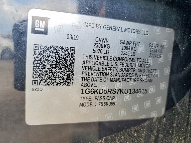 2019 Cadillac Ct6 მანქანა იყიდება აუქციონზე, vin: 1G6KD5RS7KU134615, აუქციონის ნომერი: 55319046