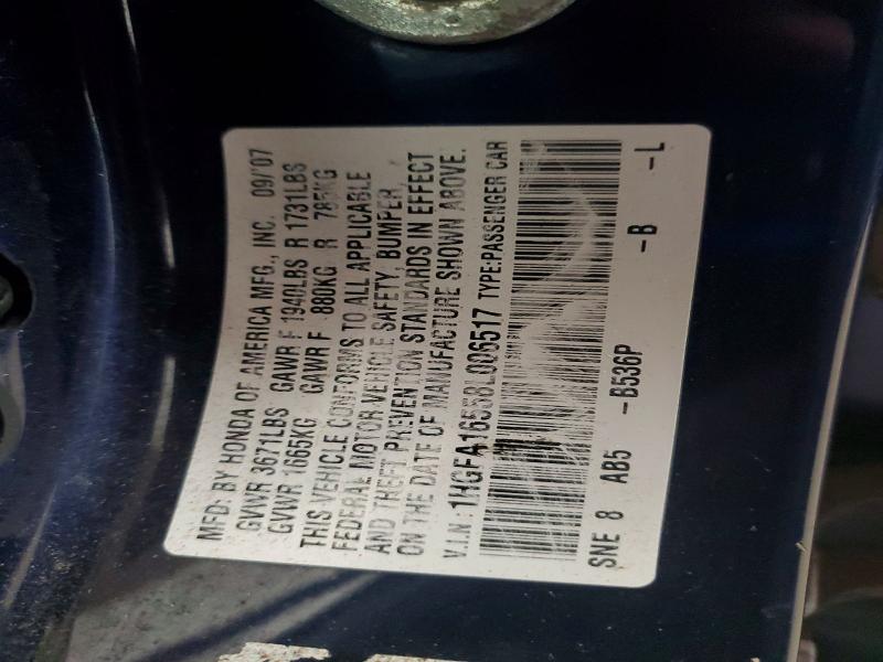 2008 Honda Civic მანქანა იყიდება აუქციონზე, vin: 1HGFA16558L006517, აუქციონის ნომერი: 55635536