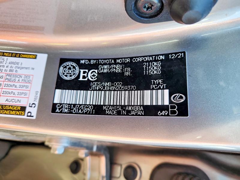 Aukcja sprzedaży 2022 Lexus Ux 250h, vin: JTHP9JBH8N2059370, numer aukcji: 52657256