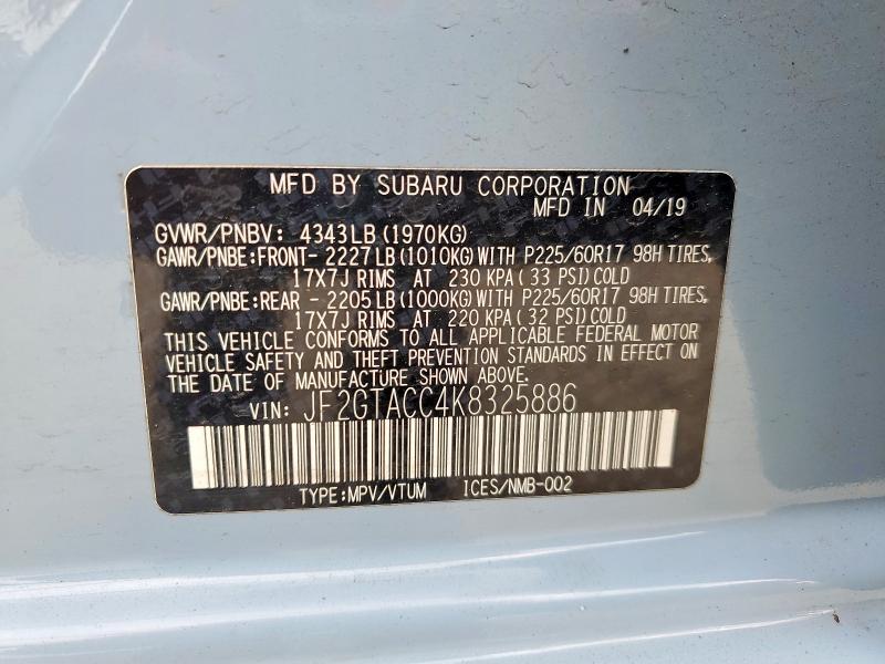 Продаж на аукціоні авто 2019 Subaru Crosstrek, vin: JF2GTACC4K8325886, номер лоту: 52831756