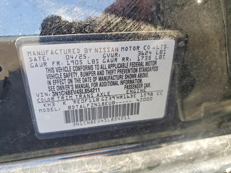 2025 Nissan Versa მანქანა იყიდება აუქციონზე, vin: 3N1CN8EV4SL854211, აუქციონის ნომერი: 55454336
