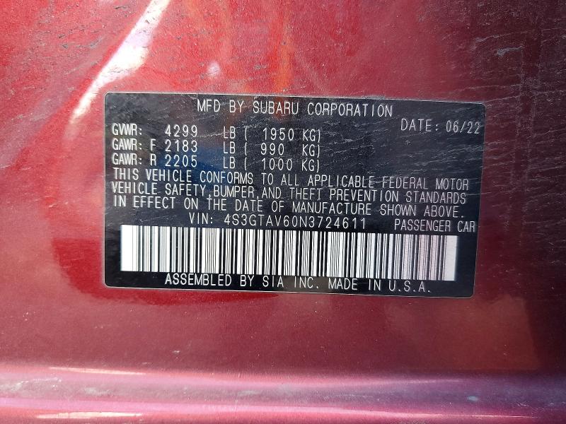 Продажа на аукционе авто 2022 Subaru Impreza, vin: 4S3GTAV60N3724611, номер лота: 52478726