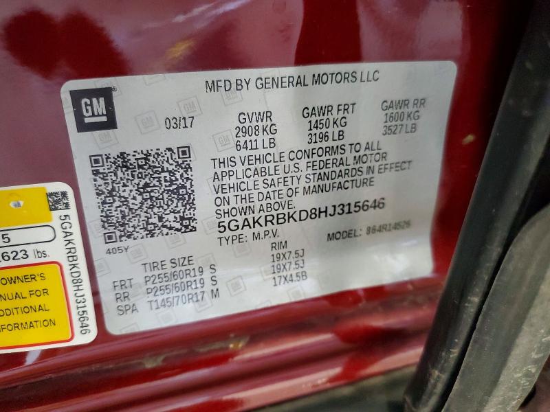 Продаж на аукціоні авто 2017 Buick Enclave, vin: 5GAKRBKD8HJ315646, номер лоту: 52760706