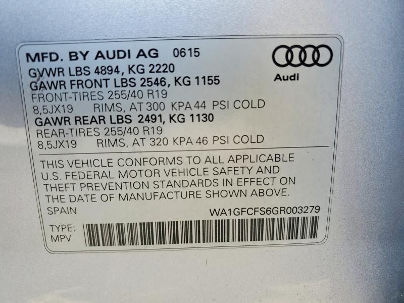 2016 Audi Q3 მანქანა იყიდება აუქციონზე, vin: WA1GFCFS6GR003279, აუქციონის ნომერი: 54715216