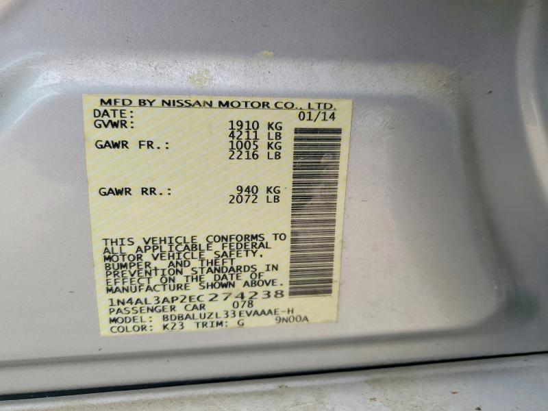 Продажа на аукционе авто 2014 Nissan Altima, vin: 1N4AL3AP2EC274238, номер лота: 54653806