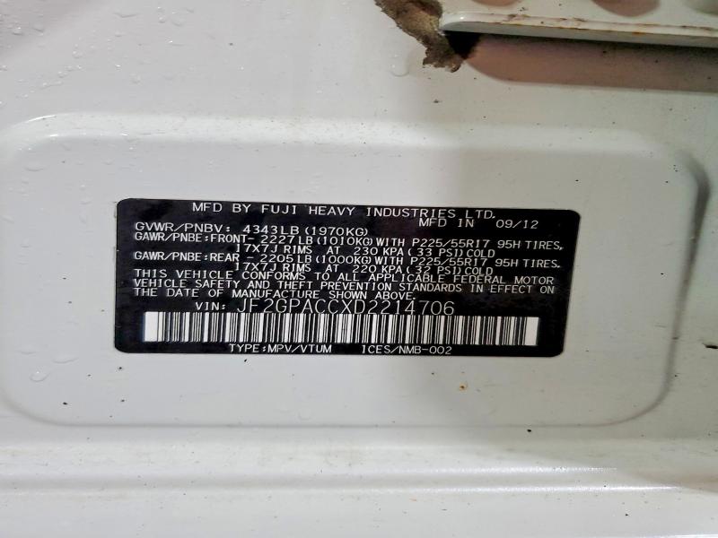 2013 Subaru Xv Crosstrek მანქანა იყიდება აუქციონზე, vin: JF2GPACCXD2214706, აუქციონის ნომერი: 54684666
