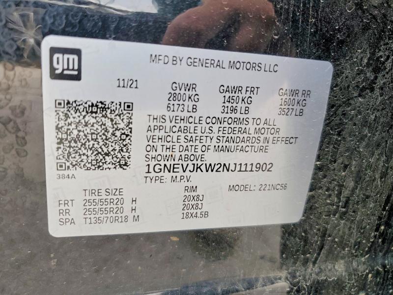Aukcja sprzedaży 2022 Chevrolet Traverse, vin: 1GNEVJKW2NJ111902, numer aukcji: 52487636