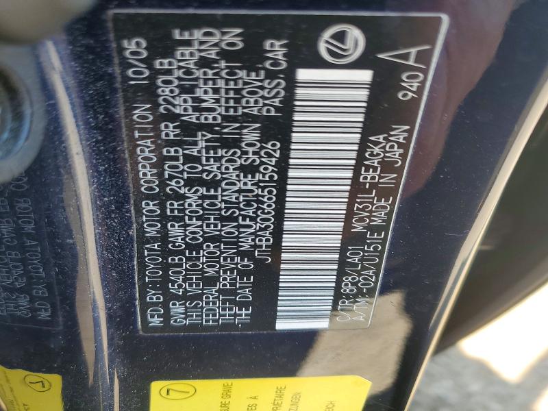 51549666 :رقم المزاد ، JTHBA30G665159426 vin ، 2006 Lexus Es مزاد بيع