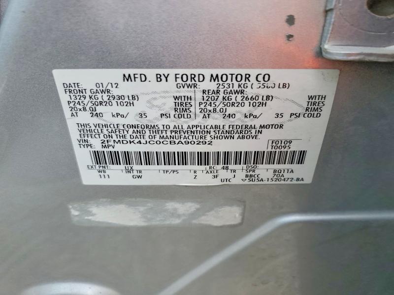 Продажа на аукционе авто 2012 Ford Edge, vin: 2FMDK4JC0CBA90292, номер лота: 52687646
