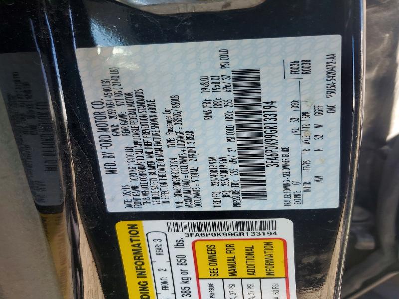 2016 Ford Fusion მანქანა იყიდება აუქციონზე, vin: 3FA6P0K99GR133194, აუქციონის ნომერი: 54316036