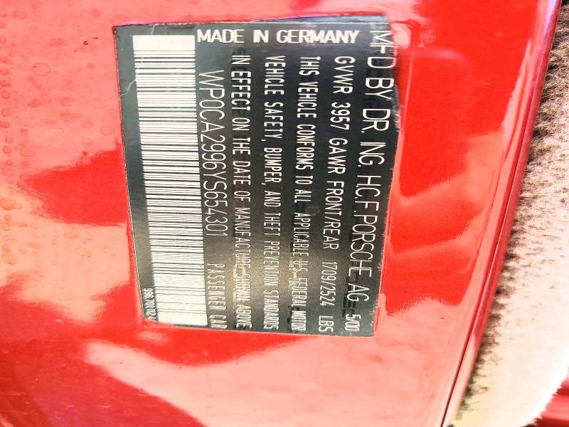 2000 Porsche 911 მანქანა იყიდება აუქციონზე, vin: WP0CA2996YS654301, აუქციონის ნომერი: 54027186