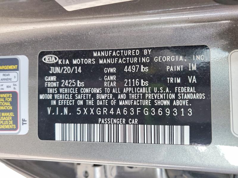 Продажа на аукционе авто 2015 Kia Optima, vin: 5XXGR4A63FG369313, номер лота: 52212486