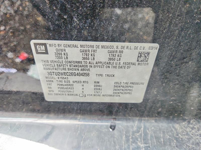 2014 Gmc Sierra მანქანა იყიდება აუქციონზე, vin: 3GTU2WEC2EG404258, აუქციონის ნომერი: 54864156