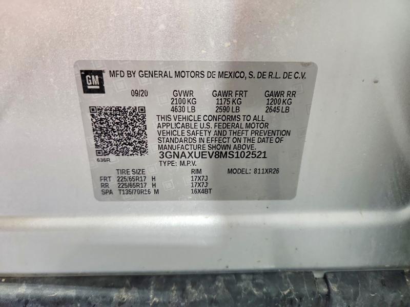 Продаж на аукціоні авто 2021 Chevrolet Equinox, vin: 3GNAXUEV8MS102521, номер лоту: 53796216